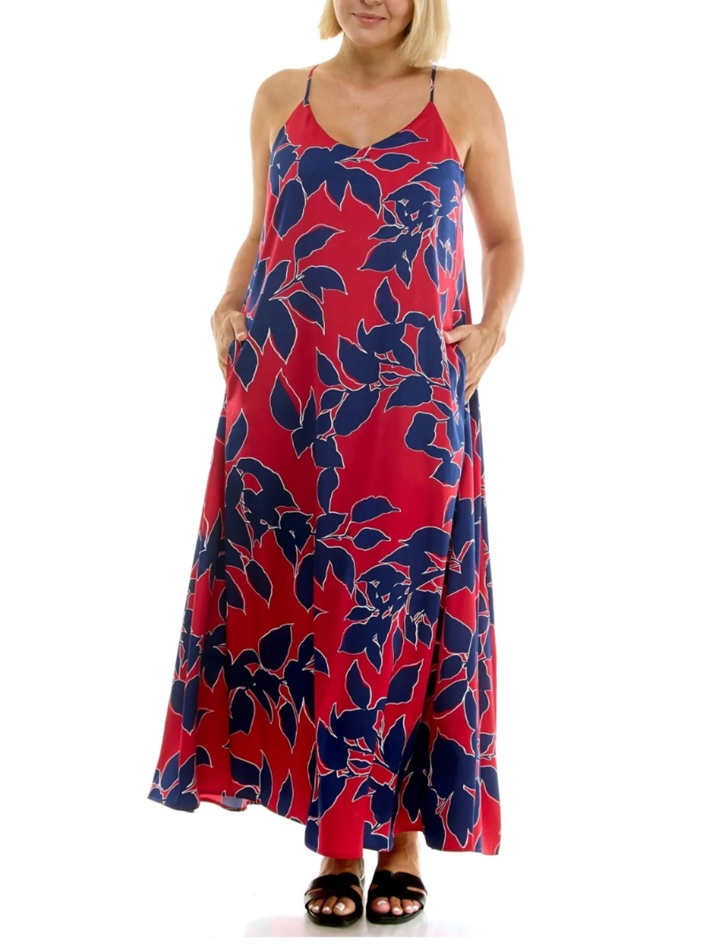 New Nicole Miller Maxi Dress Built In Bra Pockets Size Large